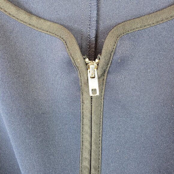 Betsey Johnson Dress Womens 6 Navy Blue Fit Flare Zip Front Short Sleeve Midi - Picture 2 of 10